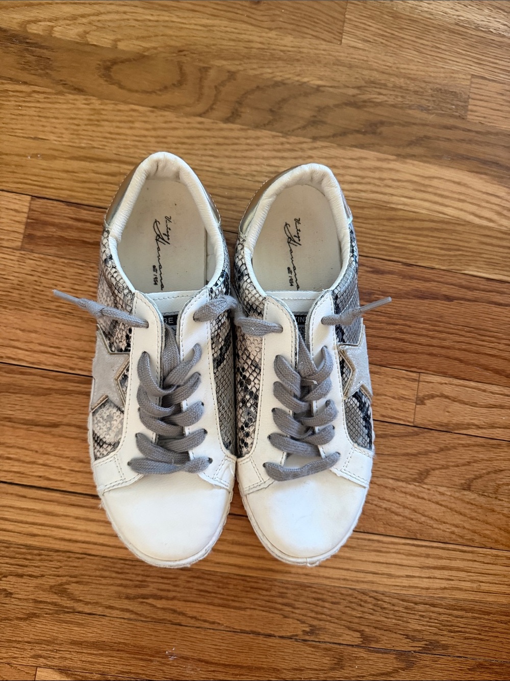 Vintage Havana White Leather Snake Print Bianca Sneakers Gray Gold Sz 6 NWOT